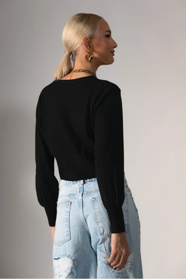 Πλεκτή ζακέτα με στρας κουμπιά μαύρο 