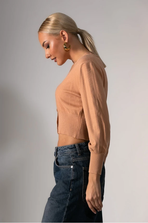 Πλεκτή ζακέτα με στρας κουμπιά μπεζ