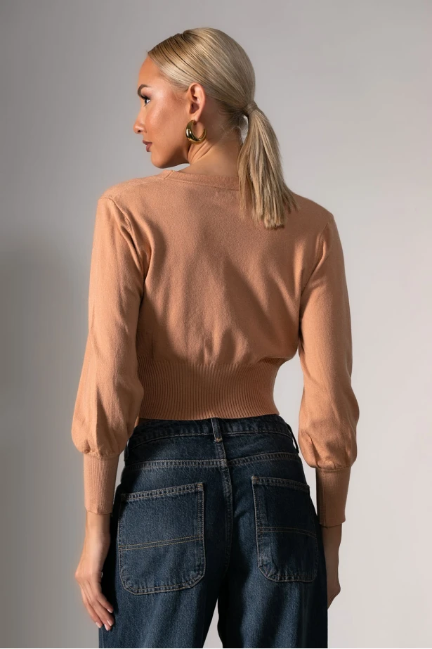 Πλεκτή ζακέτα με στρας κουμπιά μπεζ