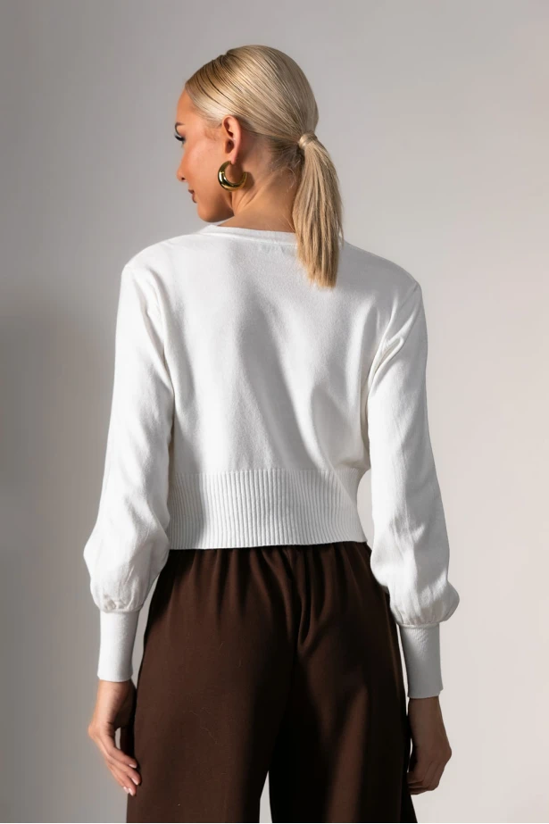 Πλεκτή ζακέτα με στρας κουμπιά λευκό