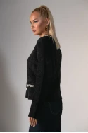 Ζακέτα μοχέρ με χνουδωτή υφή και λεπτομέρειες πέρλες στον γιακά μαύρο