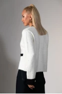 Ζακέτα μοχέρ με χνουδωτή υφή και πέρλες λευκό 