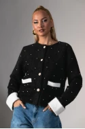 Ζακέτα μοχέρ με χνουδωτή υφή και πέρλες μαύρο