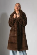 Γούνα μακριά με κουμπιά και τσέπες καφέ 