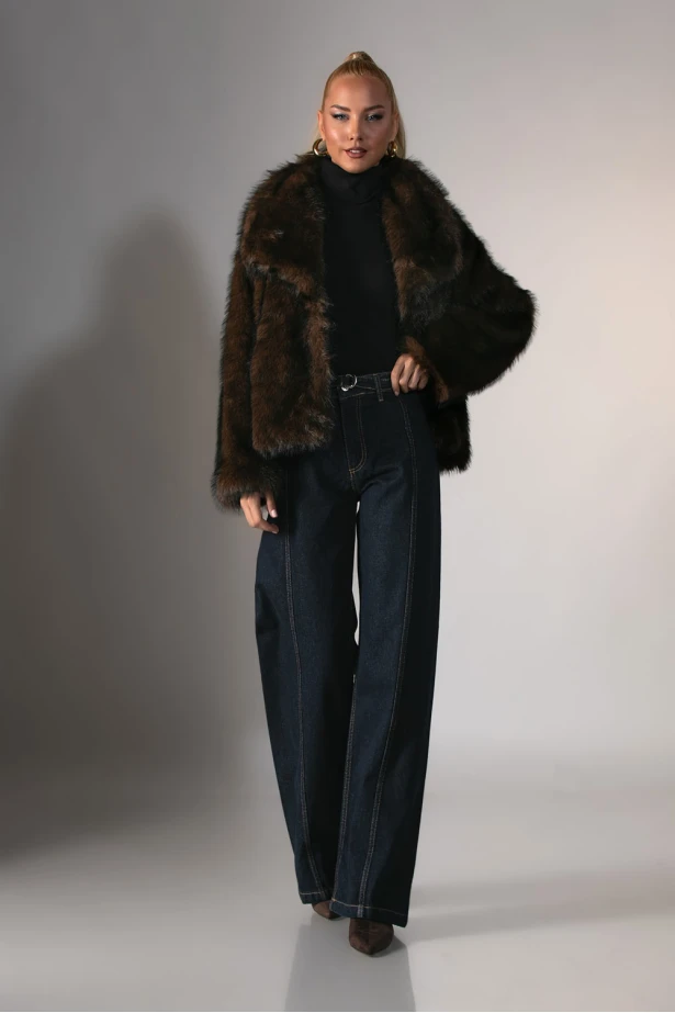 Γούνινο jacket animal print καφέ