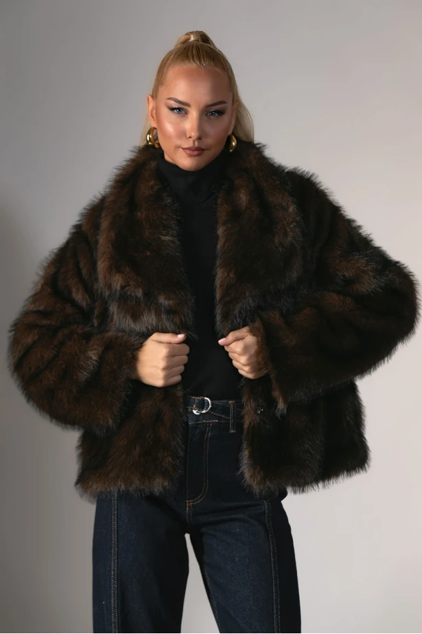 Γούνινο jacket animal print καφέ