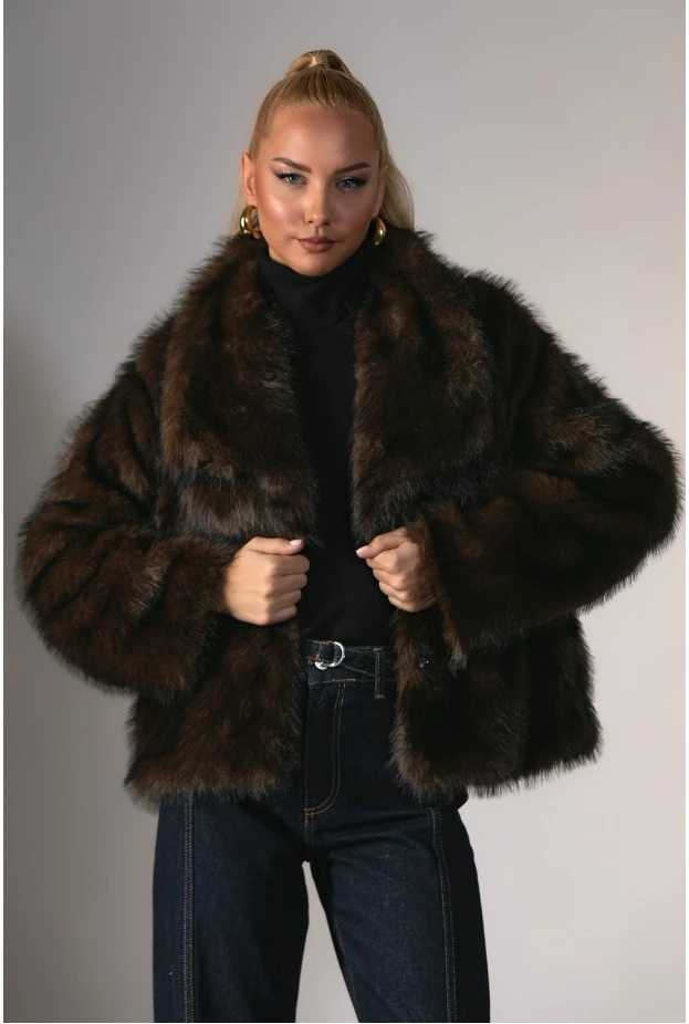Γούνινο jacket animal print καφέ