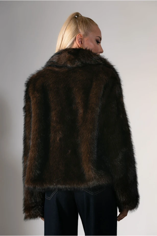 Γούνινο jacket animal print καφέ