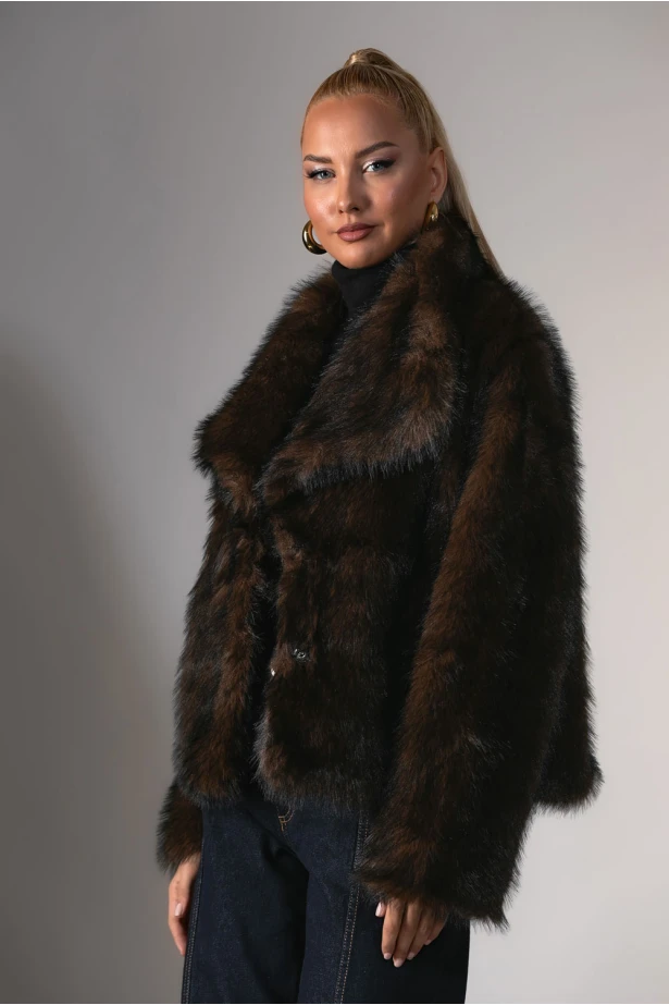 Γούνινο jacket animal print καφέ