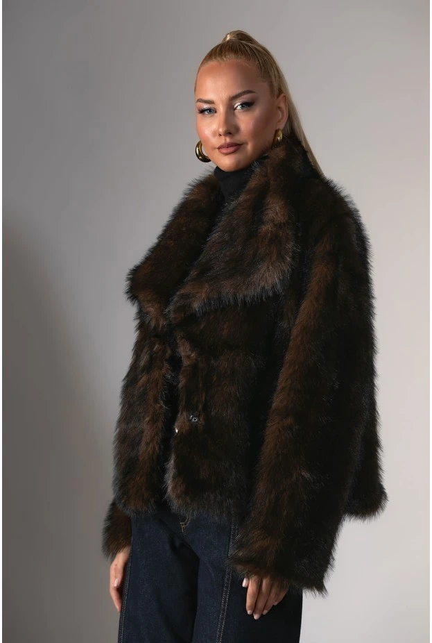 Γούνινο jacket animal print καφέ