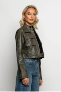 Jacket δερματίνη με τσέπες μπροστά γκρι Jacket δερματίνη με τσέπες μπροστά γκρι