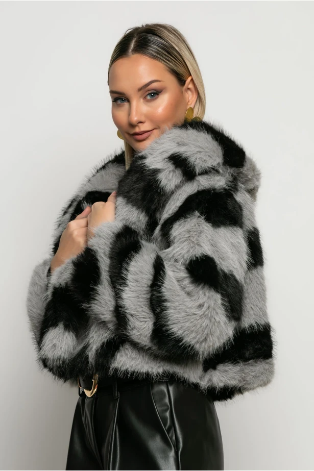Γούνινο jacket με γιακά γκρι Γούνινο jacket με γιακά γκρι