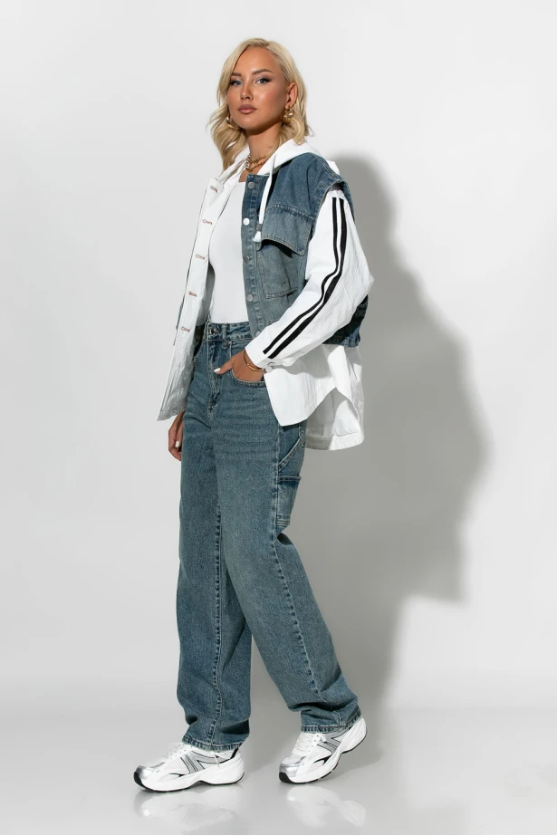 Fly jacket με ρίγες στα μανίκια και mix υφών λευκό Fly jacket με ρίγες στα μανίκια και mix υφών λευκό