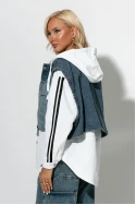 Fly jacket με ρίγες στα μανίκια και mix υφών λευκό Fly jacket με ρίγες στα μανίκια και mix υφών λευκό