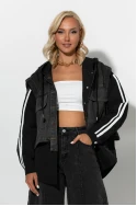 Fly jacket με ρίγες στα μανίκια και mix υφών μαύρο Fly jacket με ρίγες στα μανίκια και mix υφών μαύρο