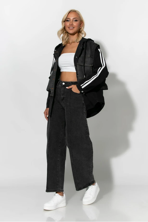 Fly jacket με ρίγες στα μανίκια και mix υφών μαύρο Fly jacket με ρίγες στα μανίκια και mix υφών μαύρο
