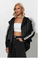 Fly jacket με ρίγες στα μανίκια και mix υφών μαύρο Fly jacket με ρίγες στα μανίκια και mix υφών μαύρο