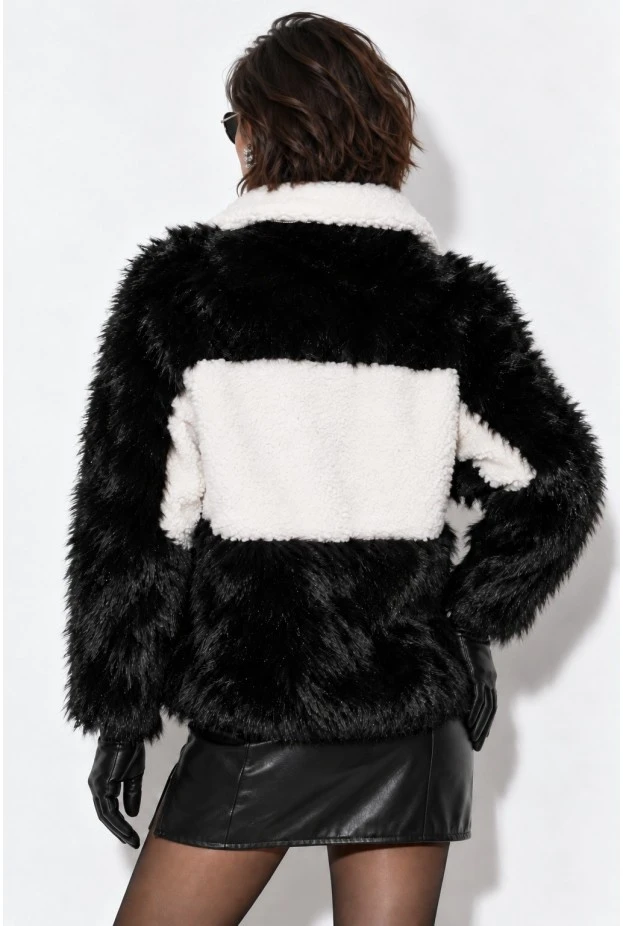 Γούνινο jacket με λουράκια μαύρο