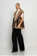 Οversized Sheepskin jacket αμάνικο δερματίνη καφέ Οversized Sheepskin jacket αμάνικο δερματίνη καφέ