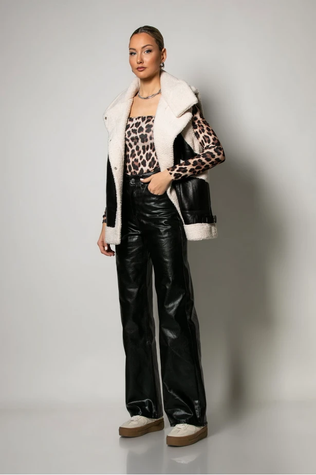 Οversized Sheepskin jacket αμάνικο δερματίνη μαύρο Οversized Sheepskin jacket αμάνικο δερματίνη μαύρο