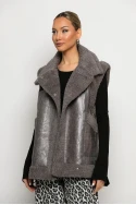 Οversized Sheepskin jacket αμάνικο δερματίνη γκρι Οversized Sheepskin jacket αμάνικο δερματίνη γκρι
