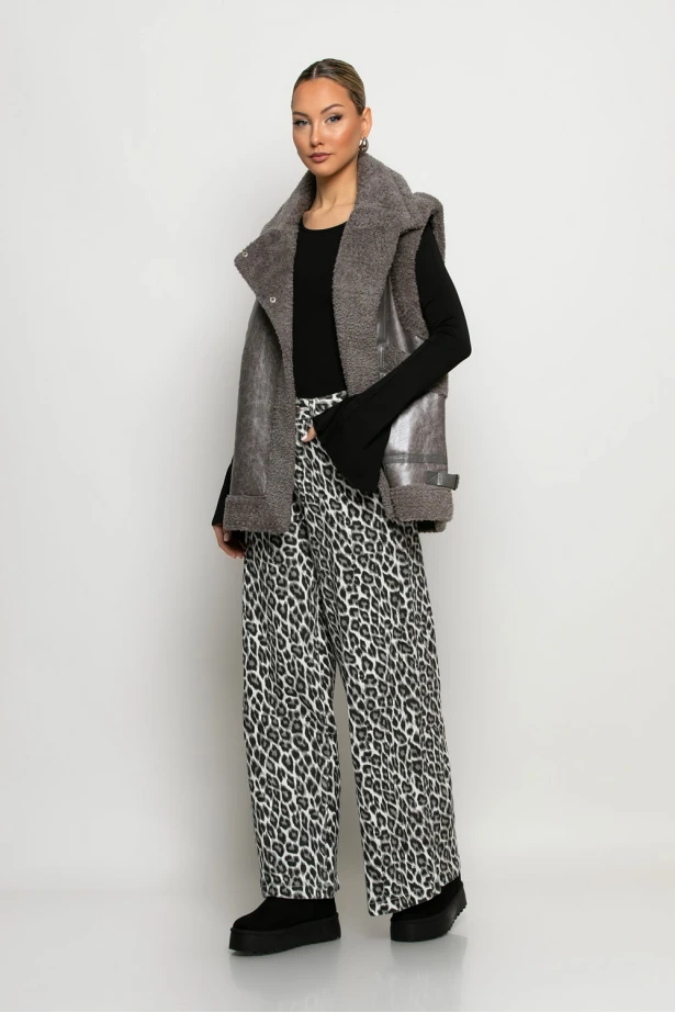 Οversized Sheepskin jacket αμάνικο δερματίνη γκρι Οversized Sheepskin jacket αμάνικο δερματίνη γκρι