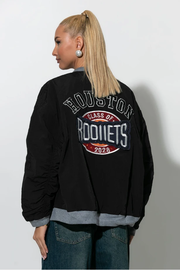 Fly oversized jacket με στάμπα houston μαύρο