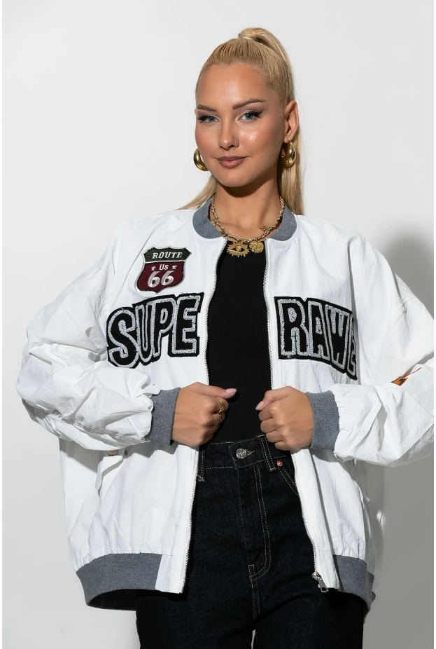 Fly oversized jacket με στάμπα houston λευκό