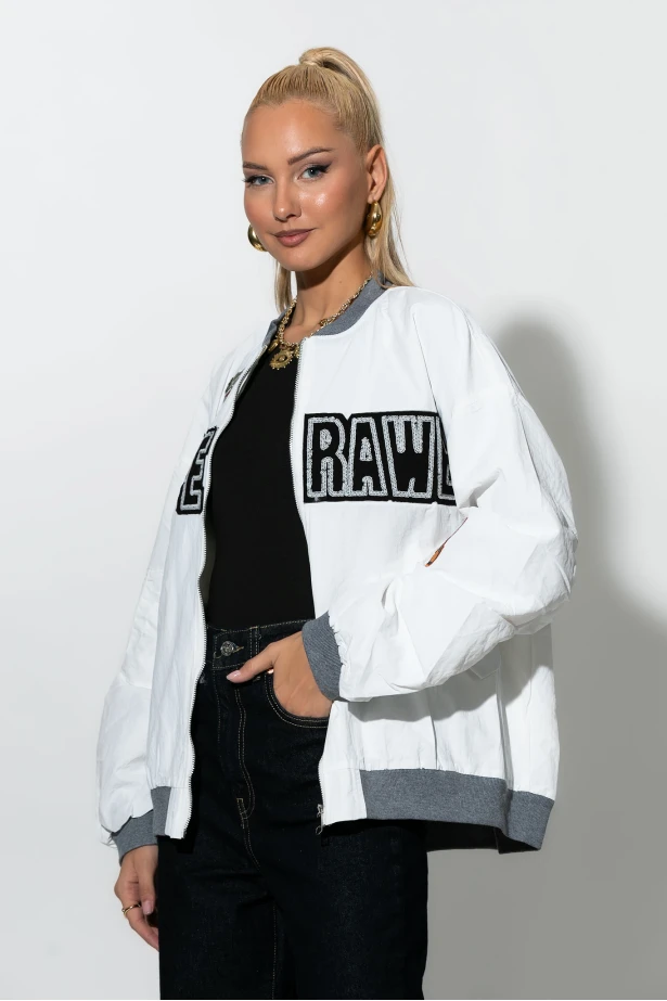Fly oversized jacket με στάμπα houston λευκό