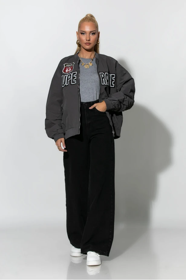 Fly oversized jacket με στάμπα houston γκρι