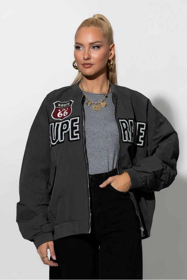 Fly oversized jacket με στάμπα houston γκρι