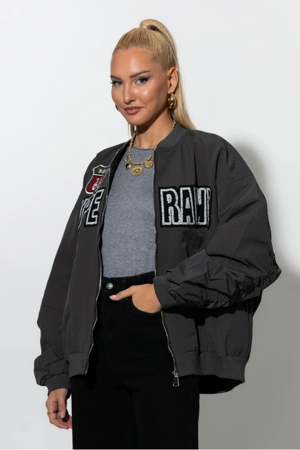 Fly oversized jacket με στάμπα houston γκρι