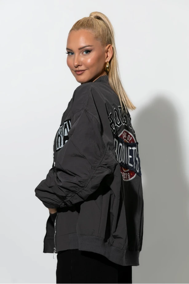 Fly oversized jacket με στάμπα houston γκρι