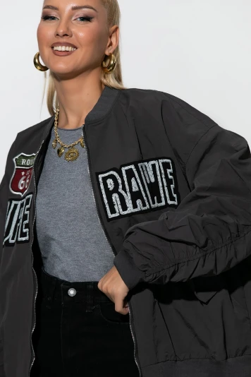 Fly oversized jacket με στάμπα houston μαύρο