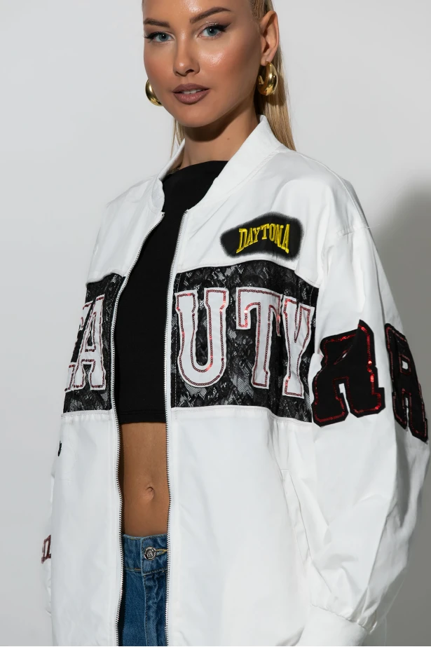 Fly jacket με στάμπα heart λευκό