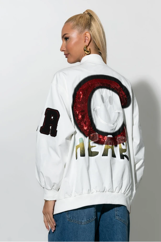 Fly jacket με στάμπα heart λευκό