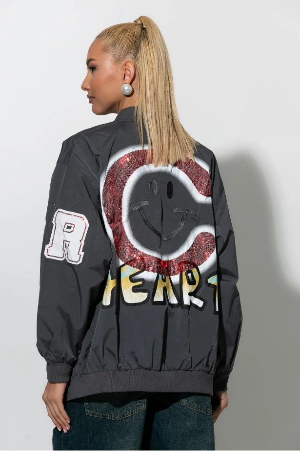 Fly jacket με στάμπα heart ανθρακί