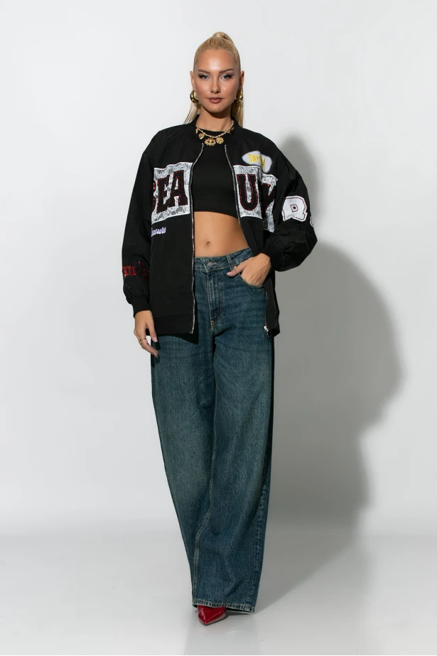 Fly jacket με στάμπα heart μαύρο