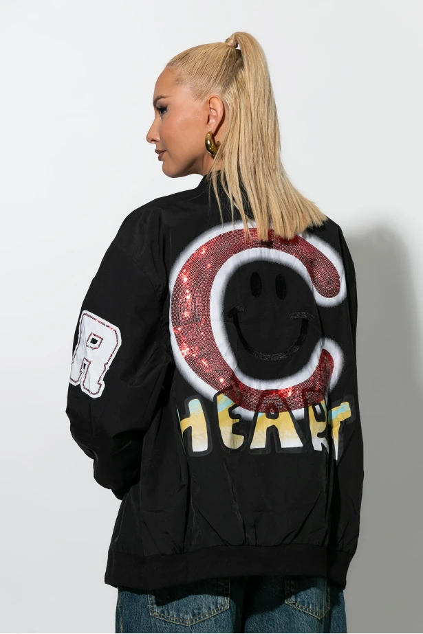 Fly jacket με στάμπα heart μαύρο