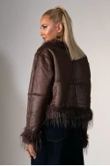Jacket μουτόν με γούνινες λεπτομέρειες καφέ