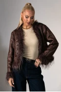 Jacket μουτόν με γούνινες λεπτομέρειες καφέ
