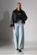 Jacket μουτόν με γούνινες λεπτομέρειες μαύρο