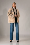 Γούνινο jacket κρόσια απο στρας στο μανίκι μπεζ