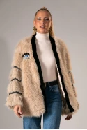 Γούνινο jacket κρόσια απο στρας στο μανίκι μπεζ