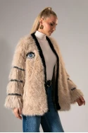Γούνινο jacket κρόσια απο στρας στο μανίκι μπεζ