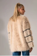 Γούνινο jacket κρόσια απο στρας στο μανίκι μπεζ