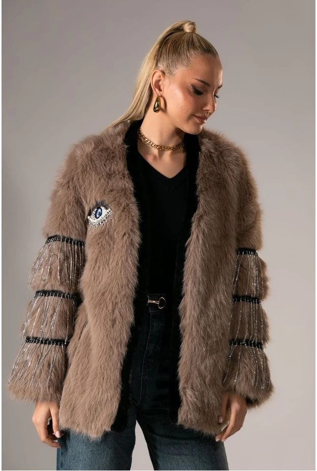 Γούνινο jacket κρόσια απο στρας στο μανίκι πούρο