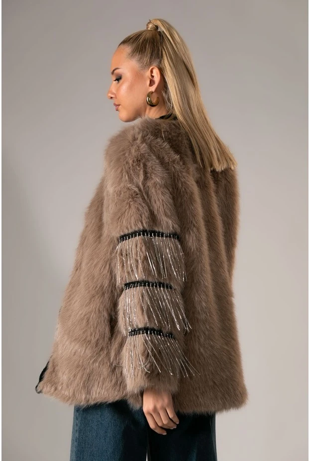Γούνινο jacket κρόσια απο στρας στο μανίκι πούρο