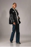 Γούνινο jacket κρόσια απο στρας στο μανίκι μαύρο