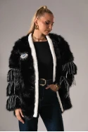 Γούνινο jacket κρόσια απο στρας στο μανίκι μαύρο